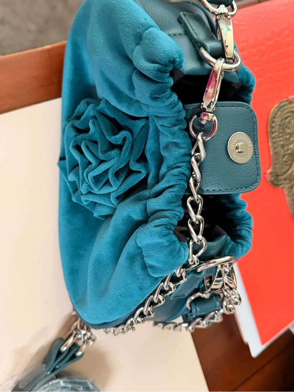 NWT Betsy Johnson Teal Suede Flower Accent Shoulder Bag - Women's Handbag